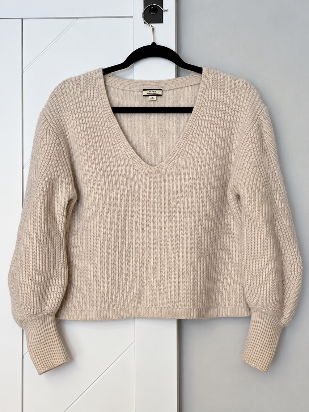 J.Crew 100% Cashmere Ribbed V-Neck Sweater Oatmeal Beige M